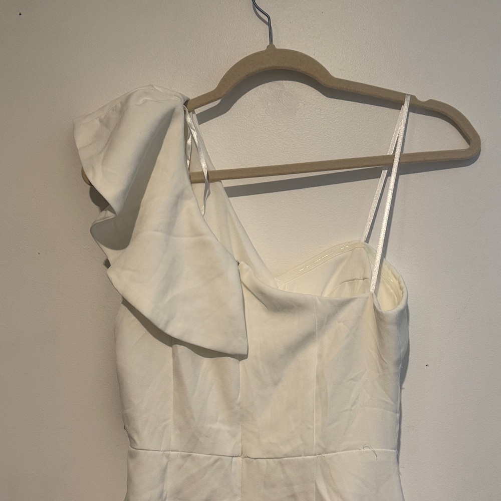 White One-Shoulder Ruffle Midi Dress - Picture 6 of 15